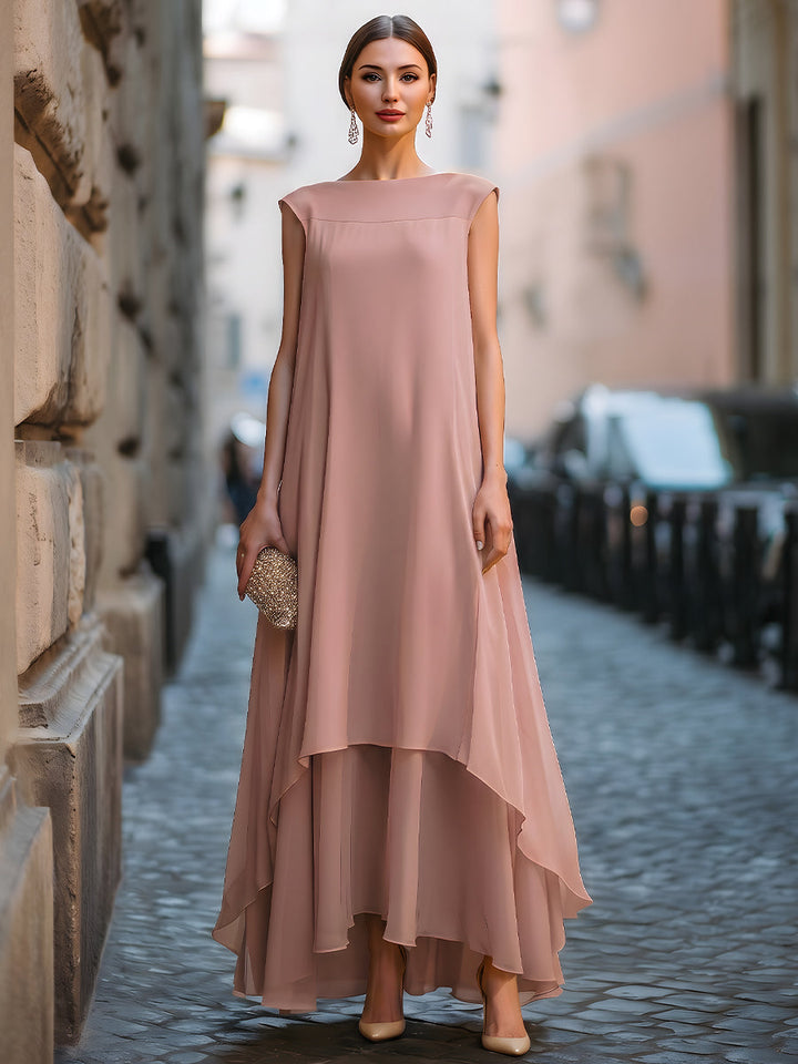 Muse & Valeur | Layered High-Low Flowing Cape Maxi Dress