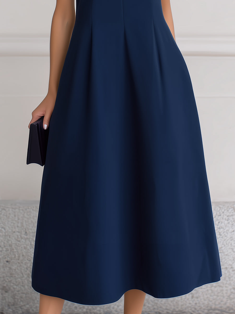 Muse & Valeur | Sleeveless Deep V-Neck Inverted Pleat A-Line Midi Dress