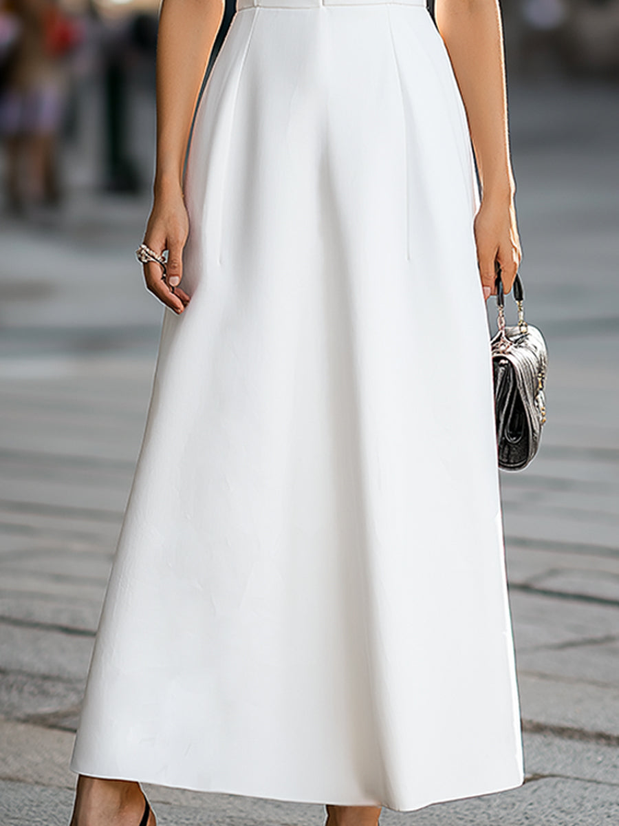 Muse & Valeur | Tailored Sleeveless Collared Deep V A-Line Midi Dress