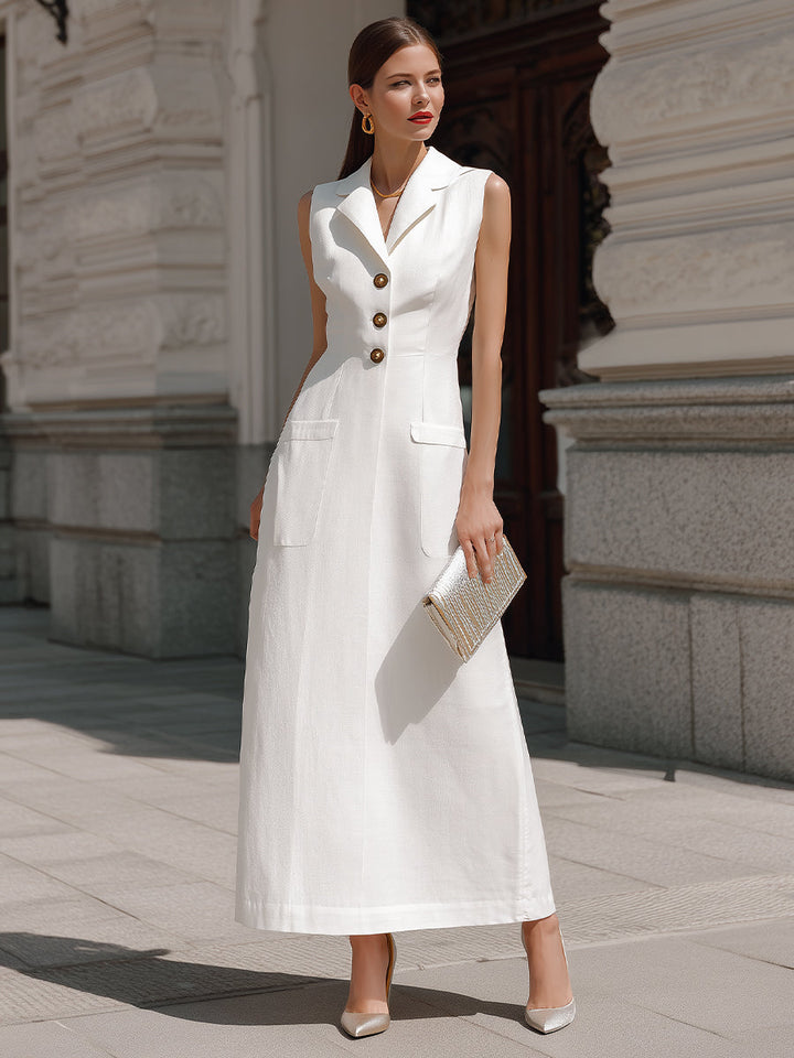 Muse & Valeur | Structured Button-Front Sleeveless Tailored Maxi Dress