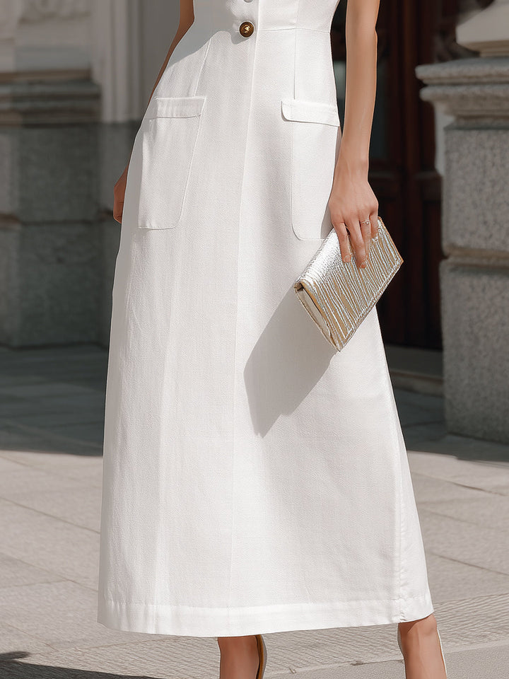 Muse & Valeur | Structured Button-Front Sleeveless Tailored Maxi Dress