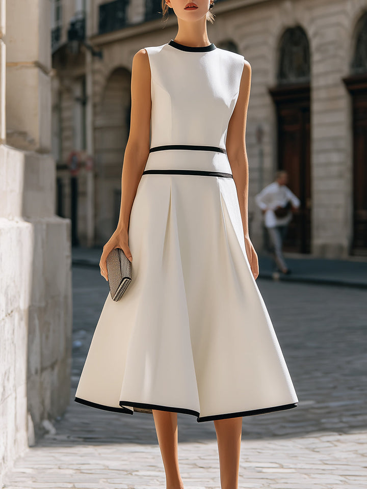 Muse & Valeur | Structured Contrast Trim Sleeveless A-Line Maxi Dress