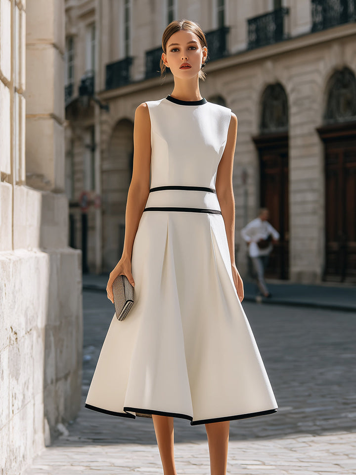Muse & Valeur | Structured Contrast Trim Sleeveless A-Line Maxi Dress