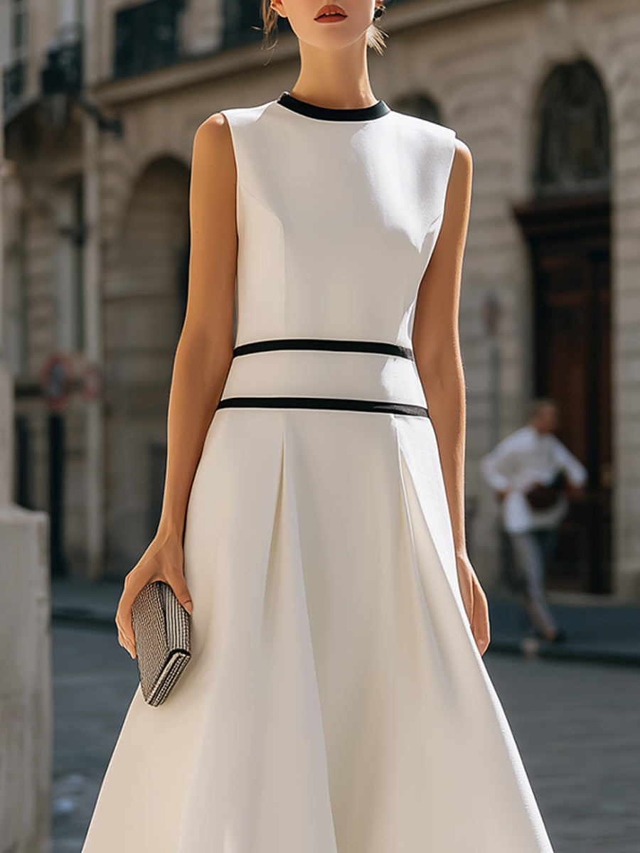 Muse & Valeur | Structured Contrast Trim Sleeveless A-Line Maxi Dress