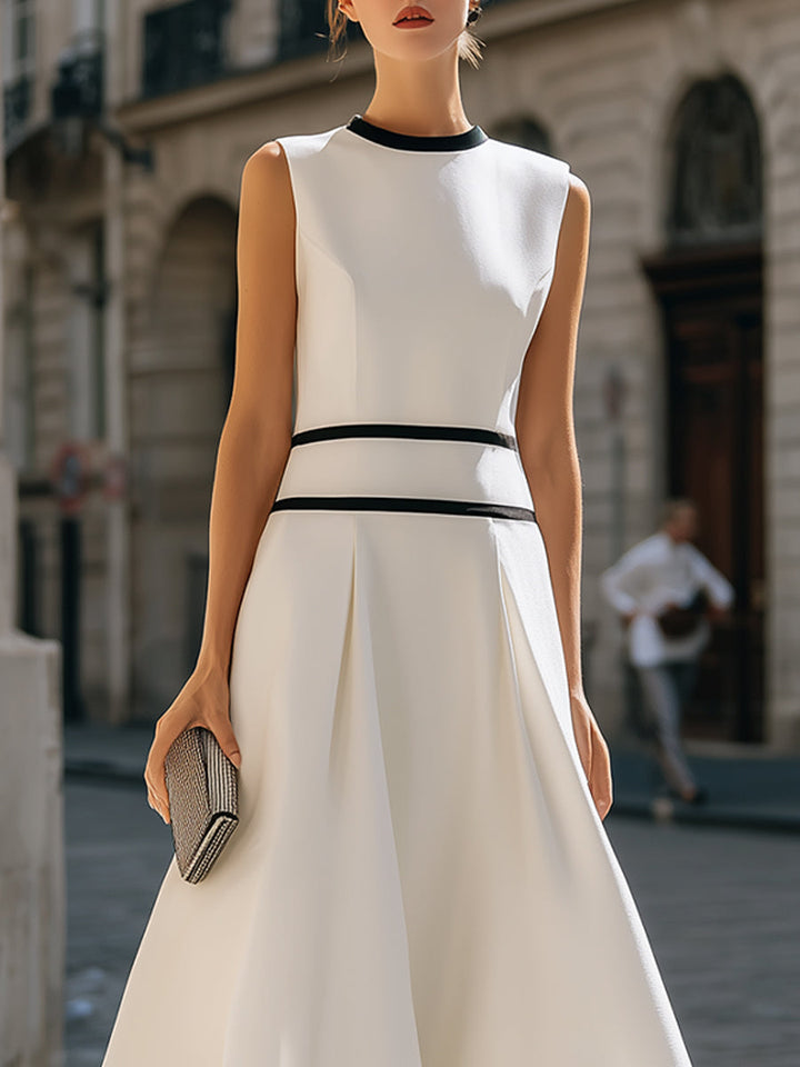 Muse & Valeur | Structured Contrast Trim Sleeveless A-Line Maxi Dress