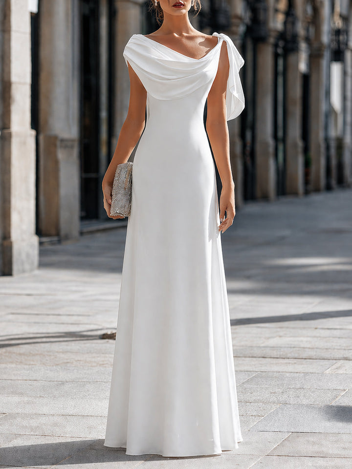 Muse & Valeur | Draped Off-Shoulder Asymmetric Cape Sleeve Maxi Dress