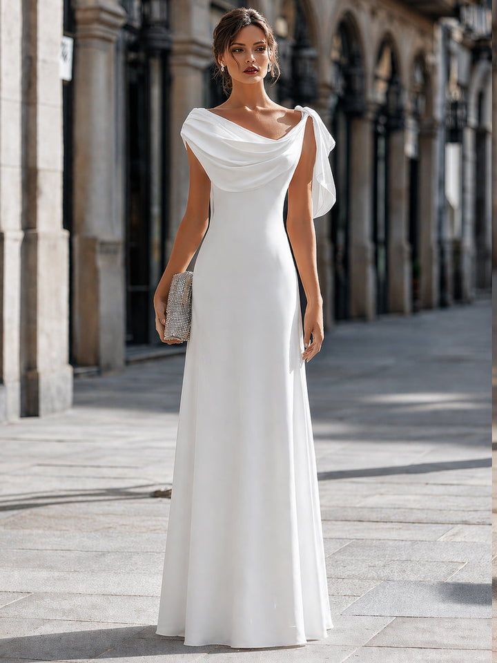 Muse & Valeur | Draped Off-Shoulder Asymmetric Cape Sleeve Maxi Dress