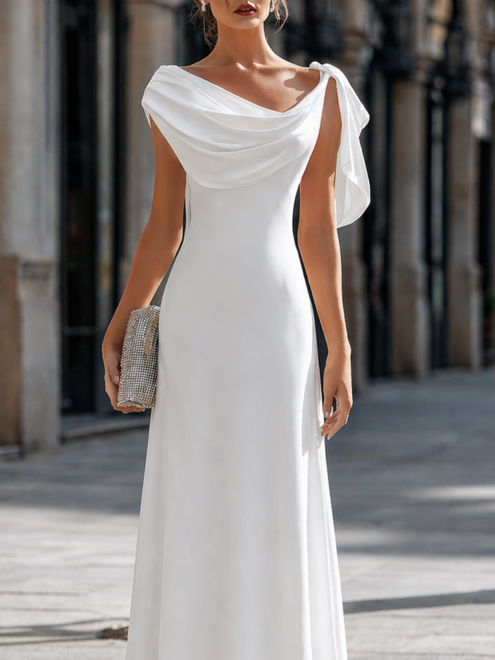 Muse & Valeur | Draped Off-Shoulder Asymmetric Cape Sleeve Maxi Dress