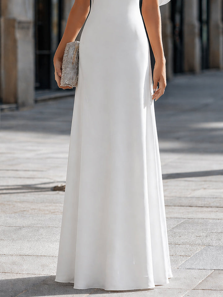 Muse & Valeur | Draped Off-Shoulder Asymmetric Cape Sleeve Maxi Dress