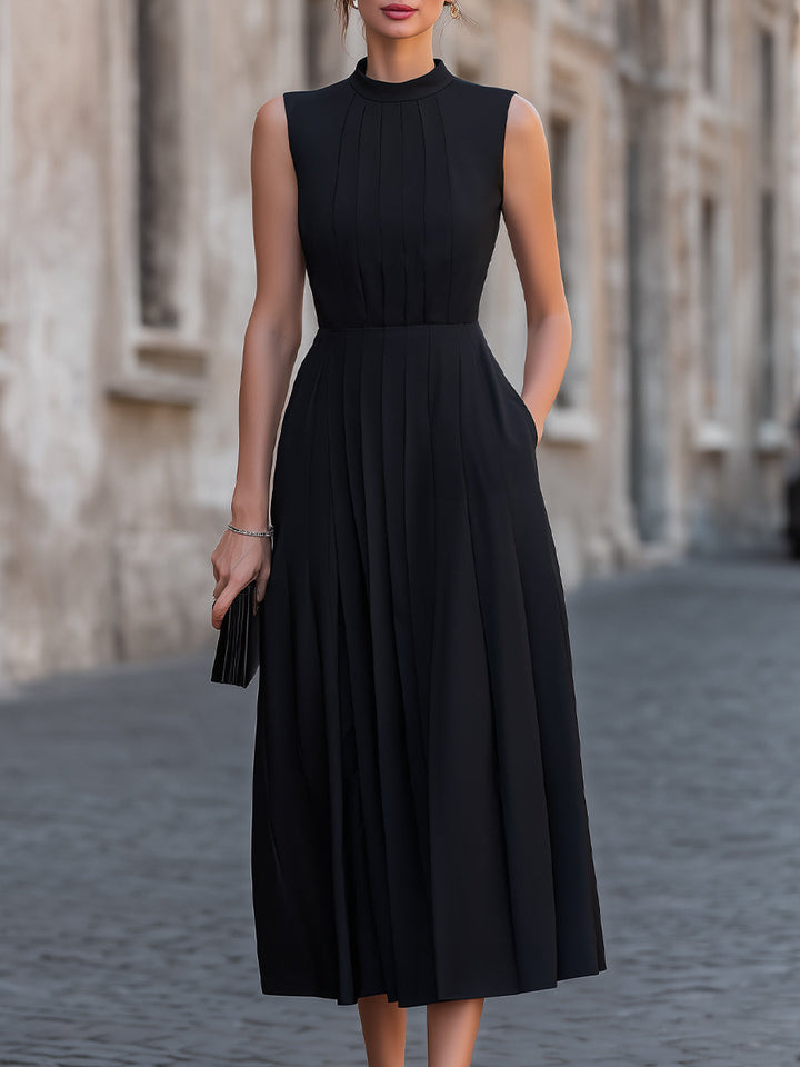 Muse & Valeur | Pleated High-Neck Sleeveless Midi Dress