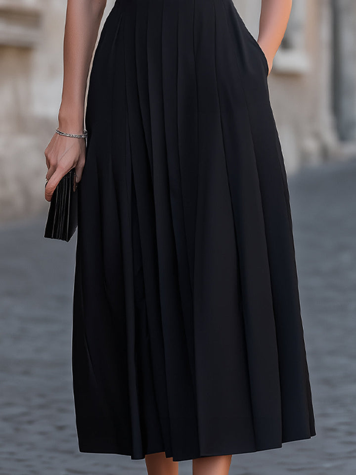 Muse & Valeur | Pleated High-Neck Sleeveless Midi Dress