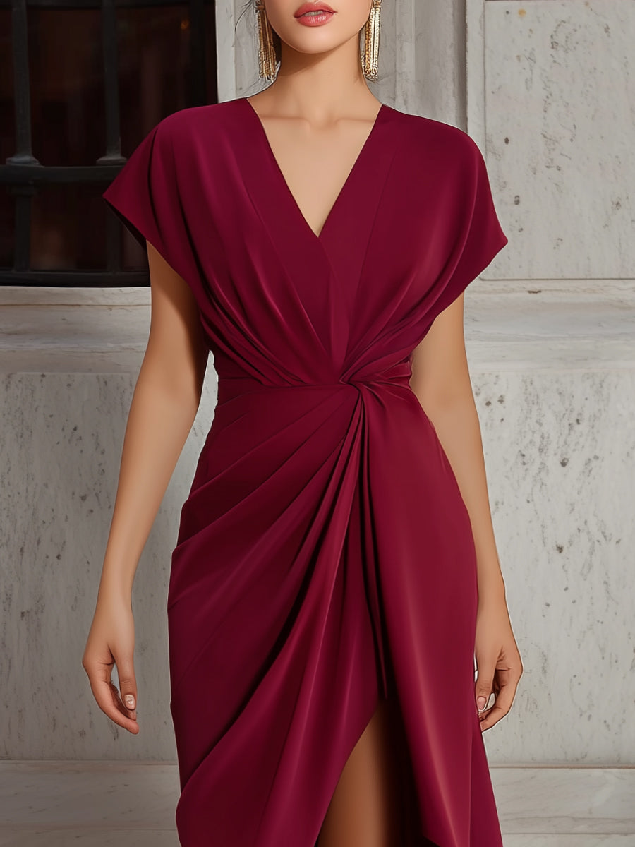 Muse & Valeur | Draped Twist-Waist Asymmetric Hem Maxi Dress