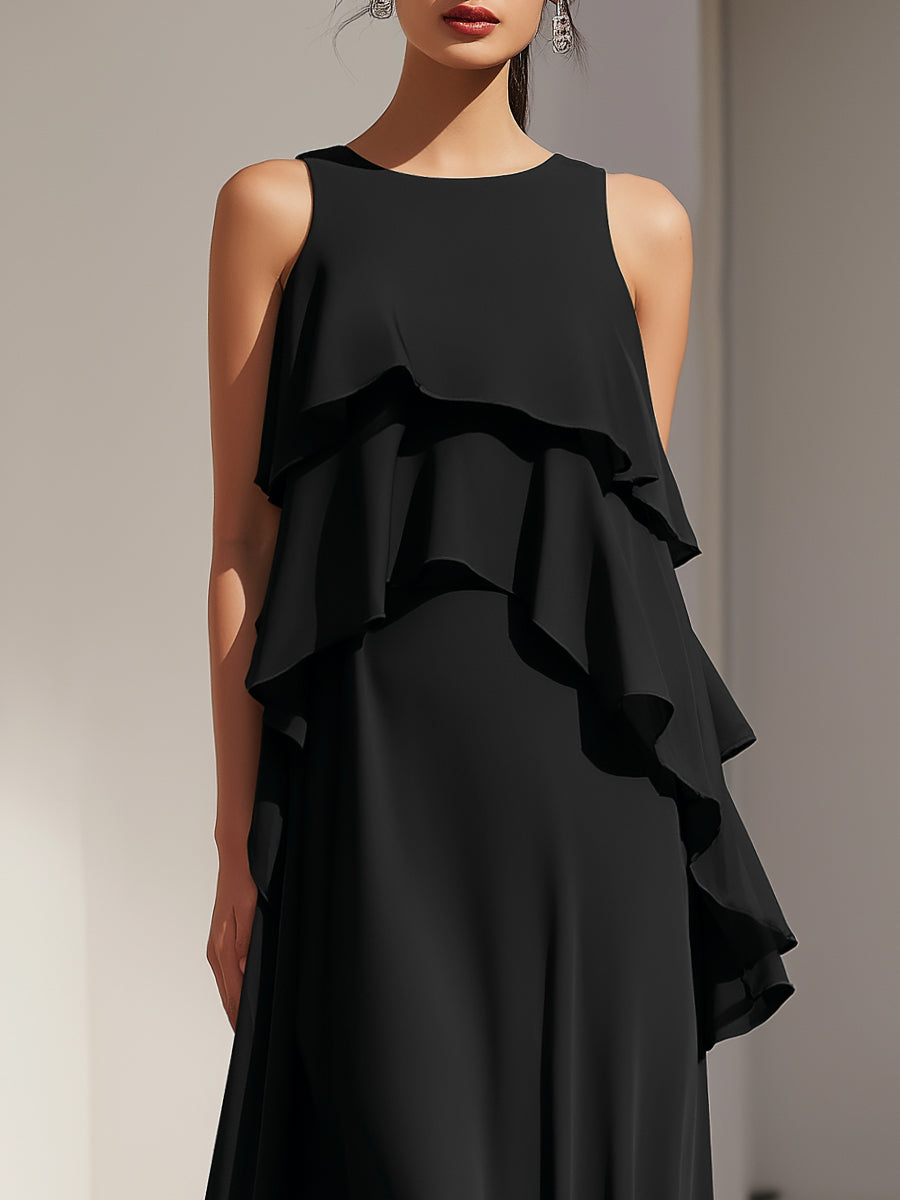 Muse & Valeur | Sleeveless Layered Ruffle Flowing Maxi Dress