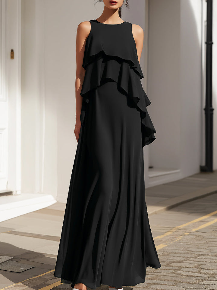 Muse & Valeur | Sleeveless Layered Ruffle Flowing Maxi Dress