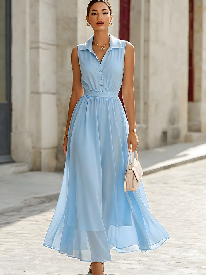Muse & Valeur | Sleeveless Collared Chiffon Shirt Maxi Dress