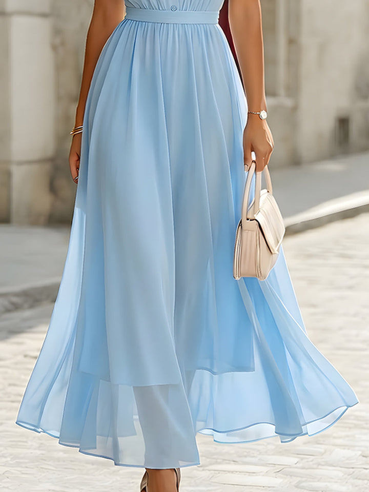 Muse & Valeur | Sleeveless Collared Chiffon Shirt Maxi Dress