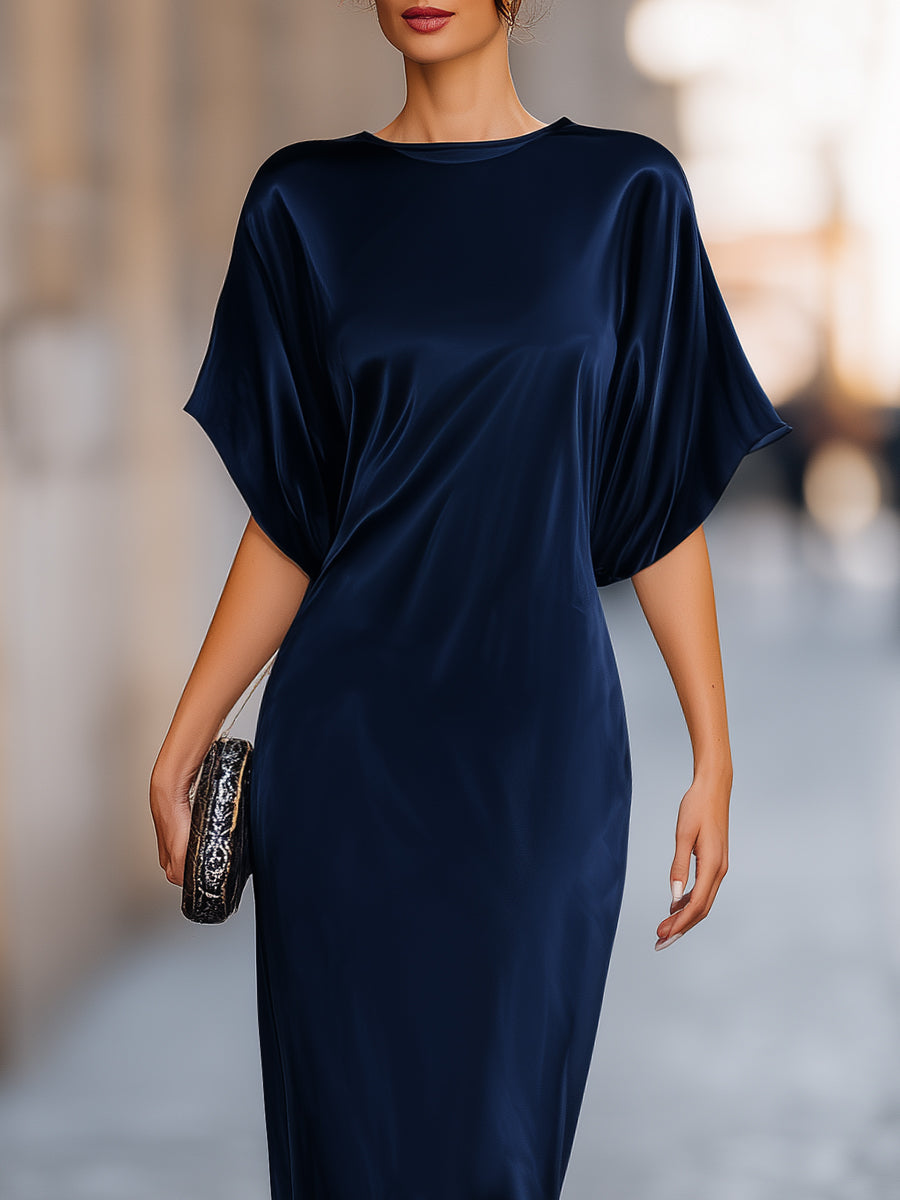 Muse & Valeur | Relaxed Batwing Sleeve Fluid Column Maxi Dress