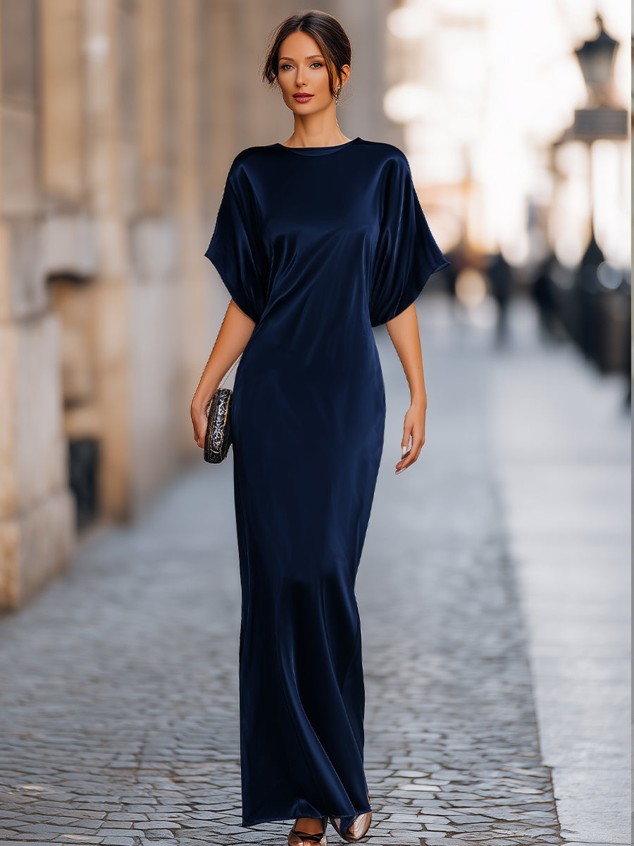 Muse & Valeur | Relaxed Batwing Sleeve Fluid Column Maxi Dress
