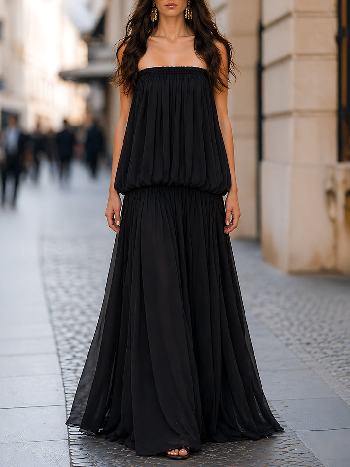 Muse & Valeur | Strapless Gathered Bodice Layered Maxi Dress
