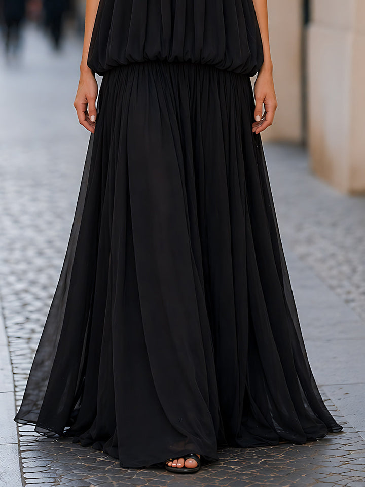 Muse & Valeur | Strapless Gathered Bodice Layered Maxi Dress