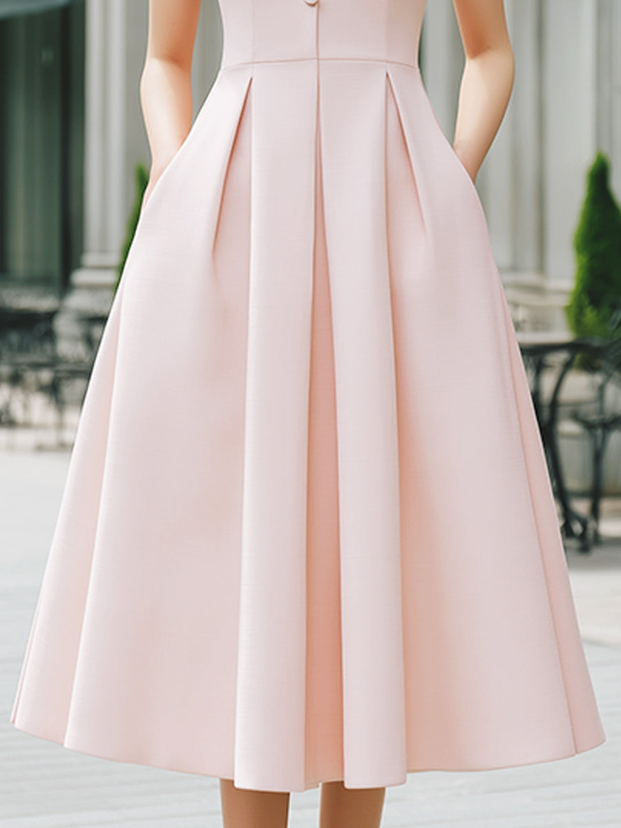 Muse & Valeur | Mandarin Collar Button-Front Sleeveless Pleated A-Line Maxi Dress