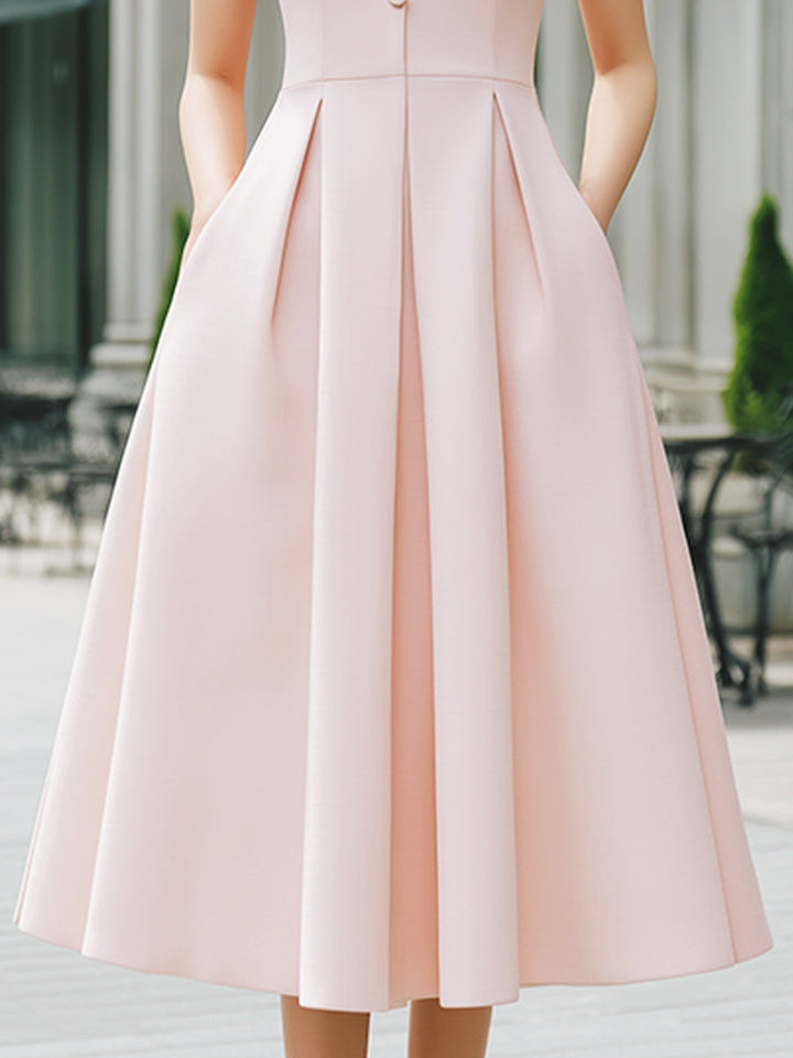 Muse & Valeur | Mandarin Collar Button-Front Sleeveless Pleated A-Line Maxi Dress