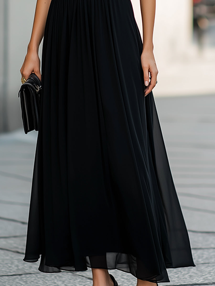 Muse & Valeur | Sheer Cape Sleeve High-Neck Midi Dress