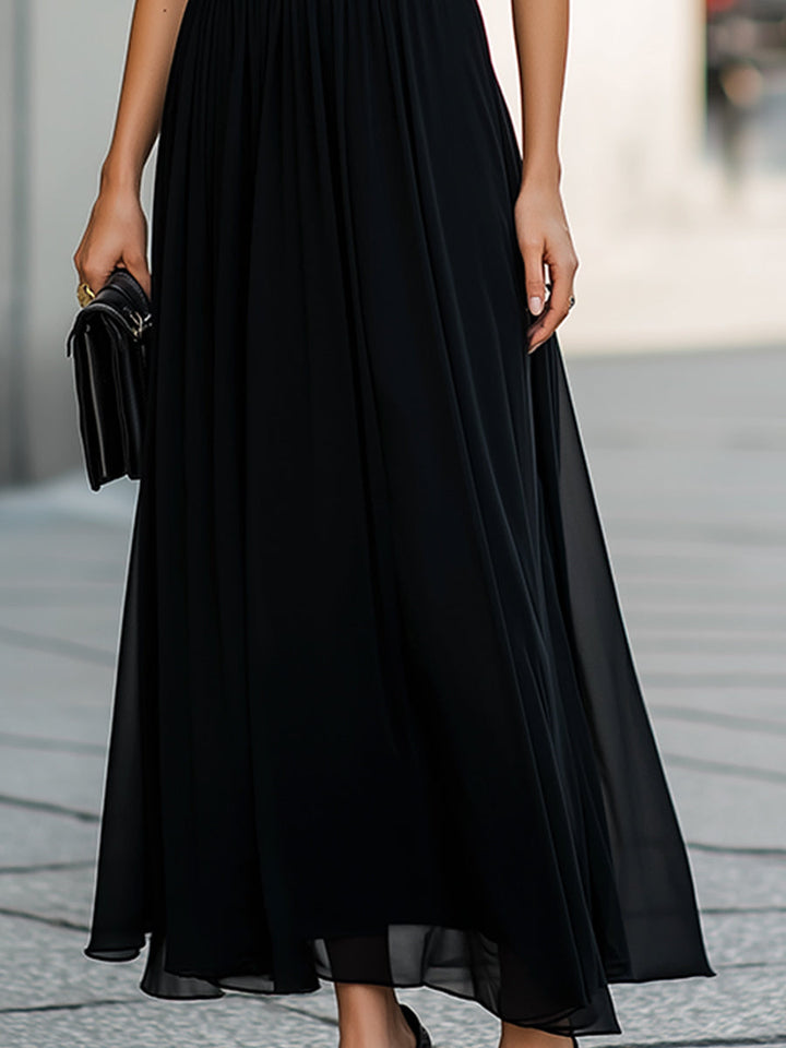 Muse & Valeur | Sheer Cape Sleeve High-Neck Midi Dress