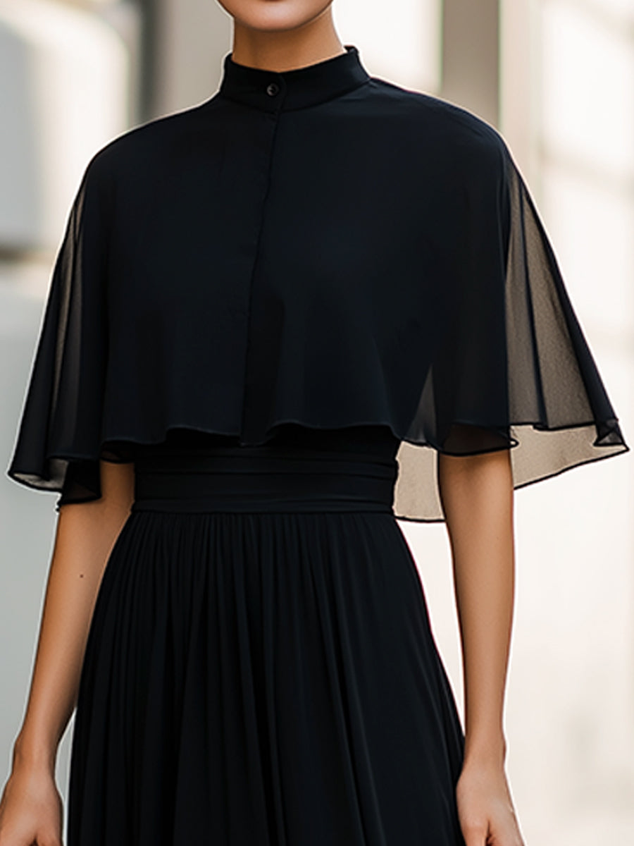Muse & Valeur | Sheer Cape Sleeve High-Neck Midi Dress
