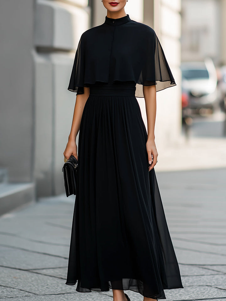 Muse & Valeur | Sheer Cape Sleeve High-Neck Midi Dress