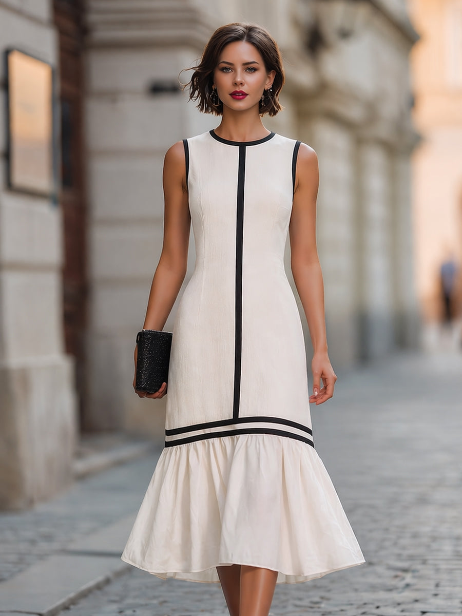 Muse & Valeur | Contrast Trim Sleeveless Flared Hem Maxi Dress