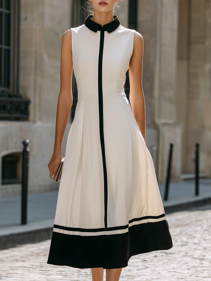 Muse & Valeur | Contrast Trim Sleeveless A-Line Maxi Dress With Structured Collar