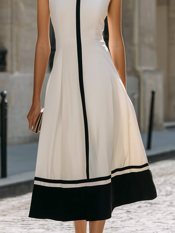 Muse & Valeur | Contrast Trim Sleeveless A-Line Maxi Dress With Structured Collar