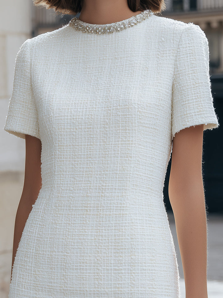 Muse & Valeur | Tweed Mini Dress With Crystal Embellished Neckline