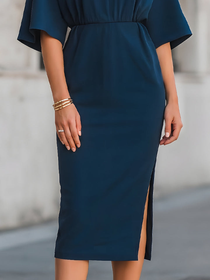 Muse & Valeur | V-Neck Relaxed Sleeve Waist-Defined Midi Dress