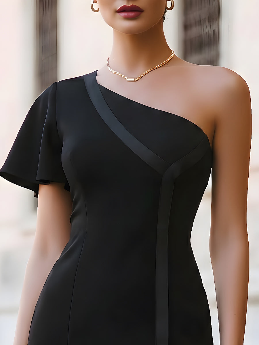 Muse & Valeur | Asymmetric One-Shoulder Structured Bodycon Mini Dress