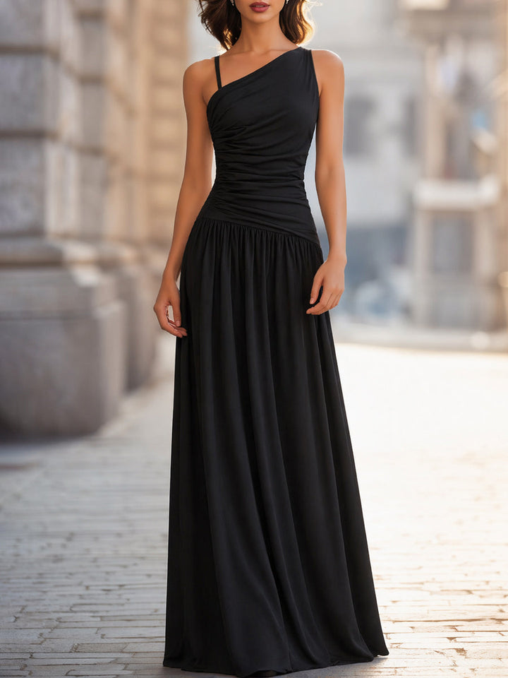 Muse & Valeur | One-Shoulder Ruched Bodice Flowing Maxi Dress