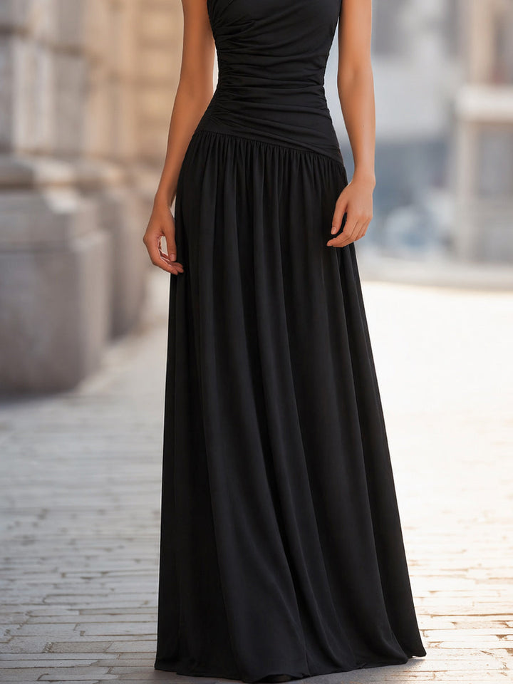 Muse & Valeur | One-Shoulder Ruched Bodice Flowing Maxi Dress