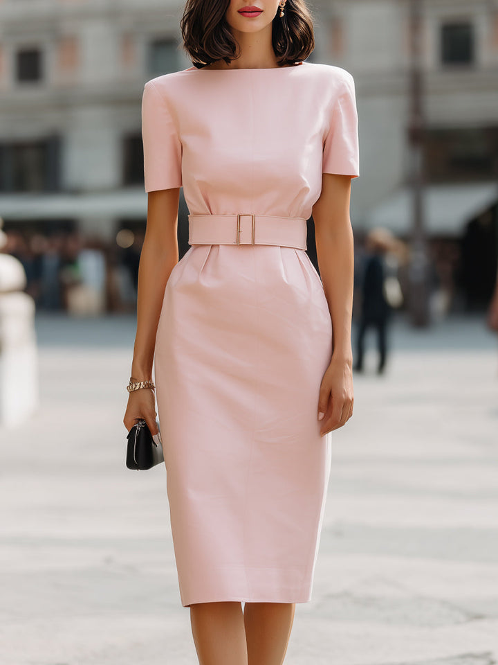 Muse & Valeur | Structured Waist Belted Sheath Midi Dress