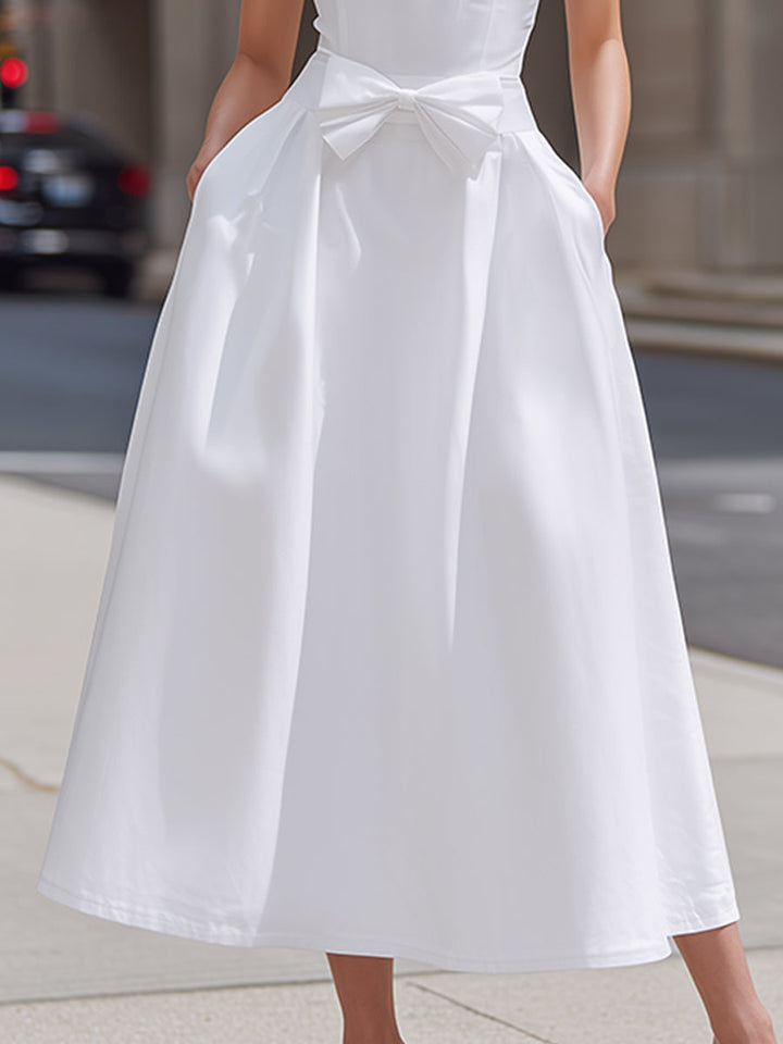 Muse & Valeur | Halter Ruffle Neck Bow Waist Sleeveless A-Line Maxi Dress