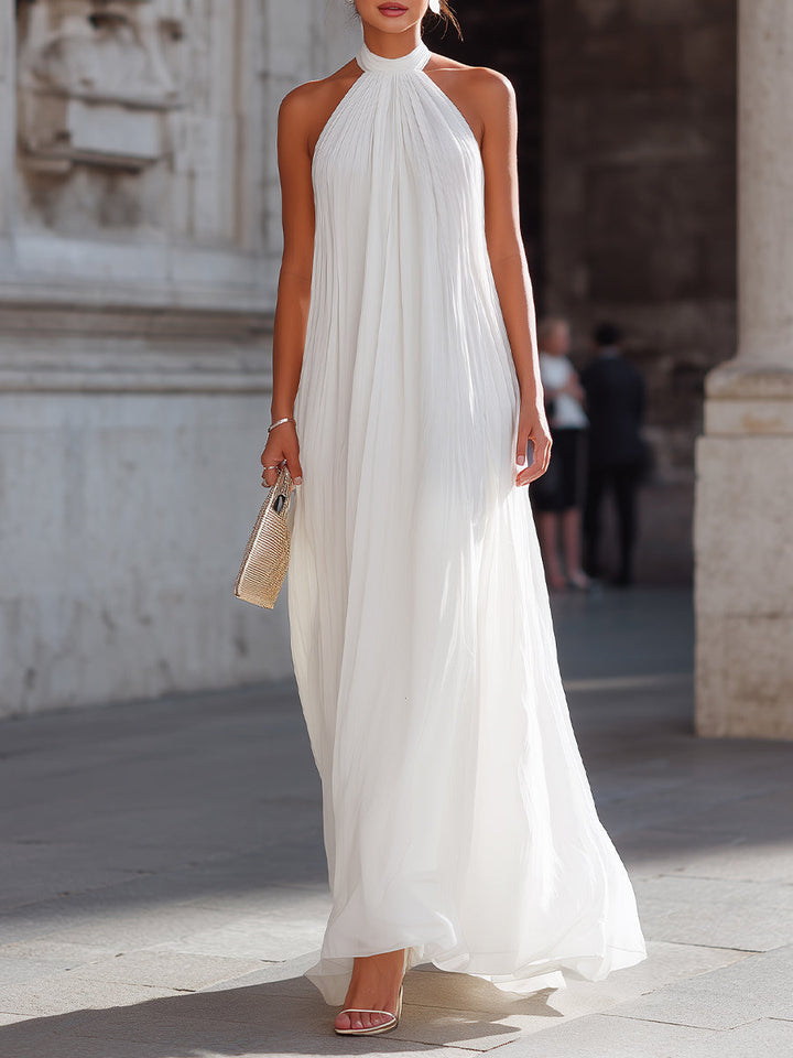 Muse & Valeur | Pleated Halter Neck Flowing Maxi Dress