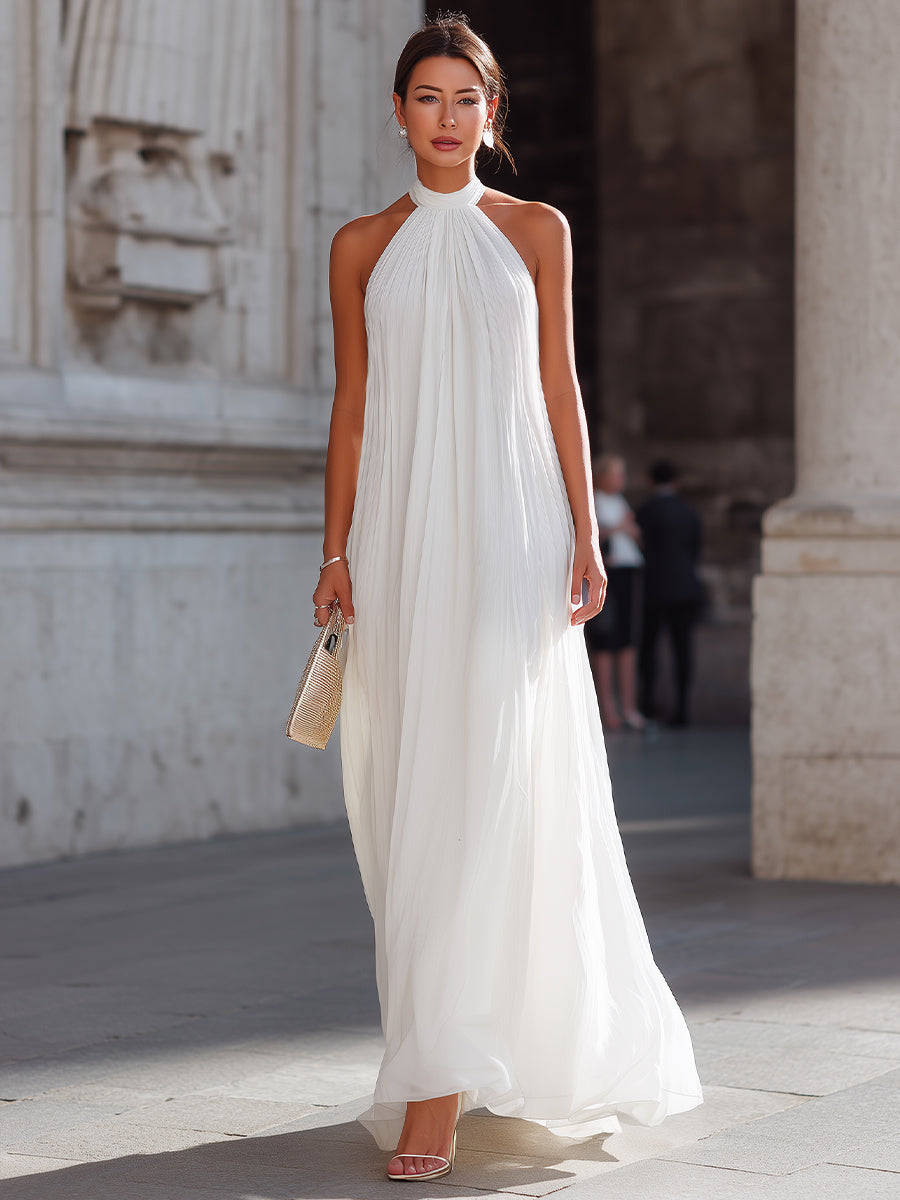 Muse & Valeur | Pleated Halter Neck Flowing Maxi Dress