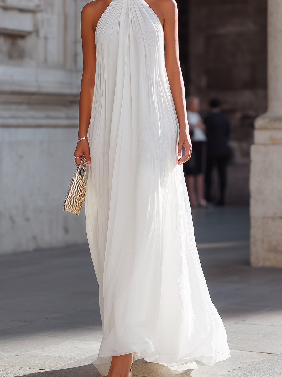 Muse & Valeur | Pleated Halter Neck Flowing Maxi Dress