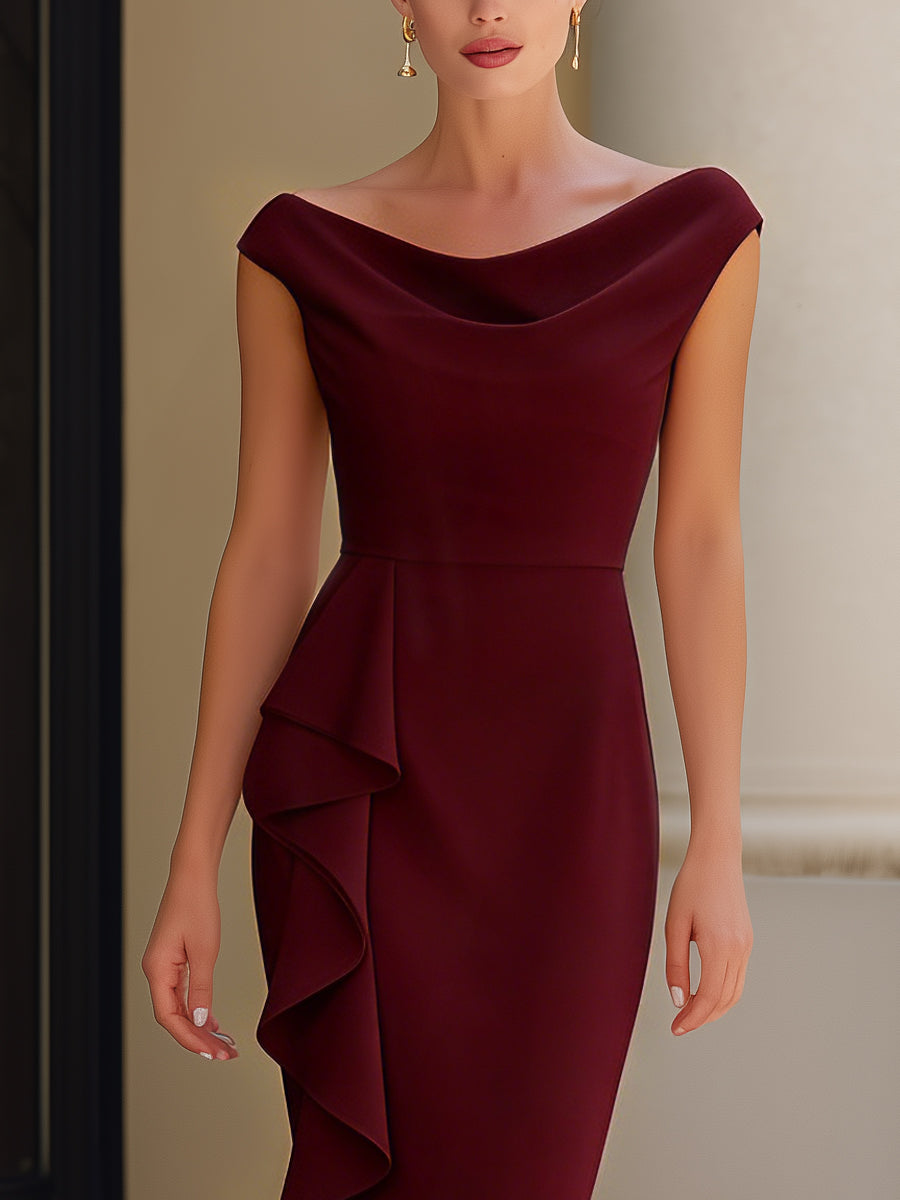 Muse & Valeur | Off-Shoulder Draped Ruffle Detail Sheath Dress