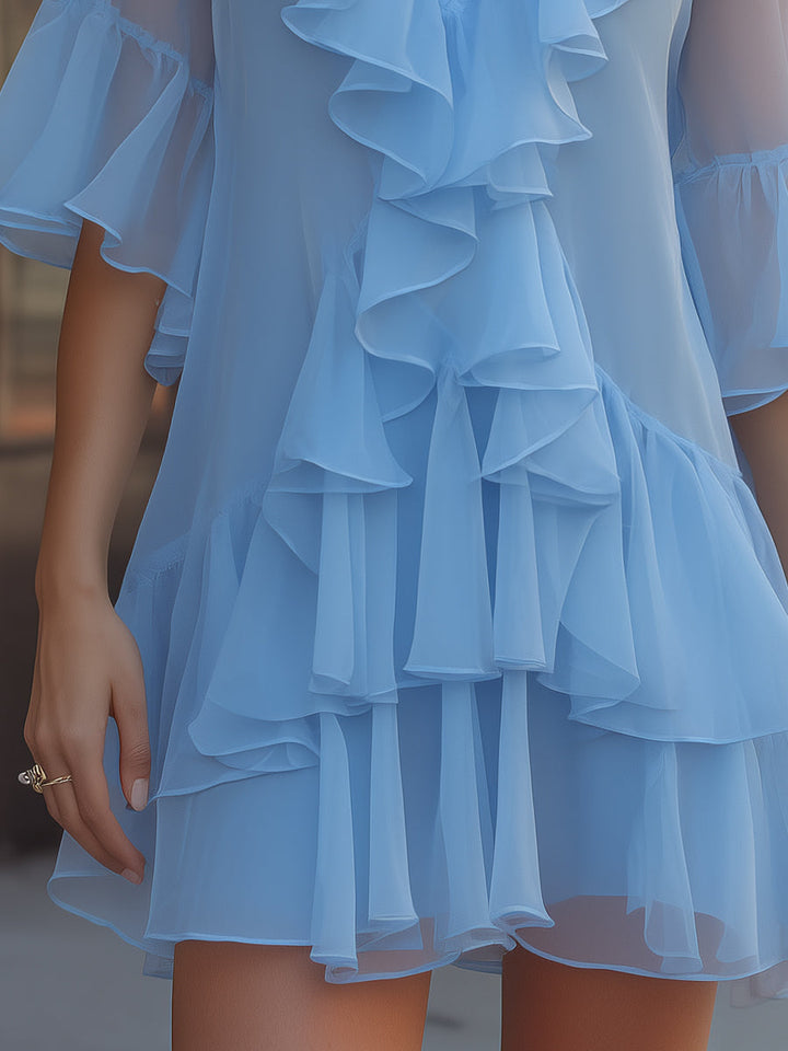Muse & Valeur | Layered Ruffle V-Neck Chiffon Mini Dress