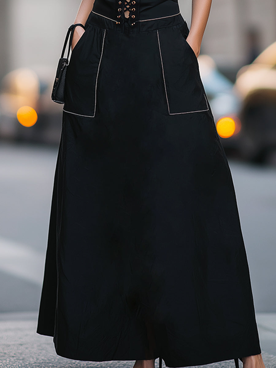 Muse & Valeur | Deep V Lace-Up Corset Waist Sleeveless Maxi Dress