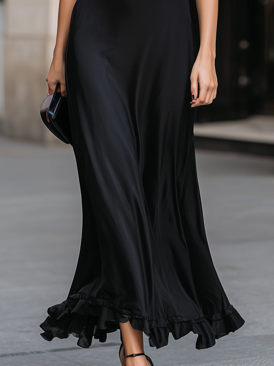 Muse & Valeur | Halter Neck Flowing Maxi Dress With Ruffle Hem