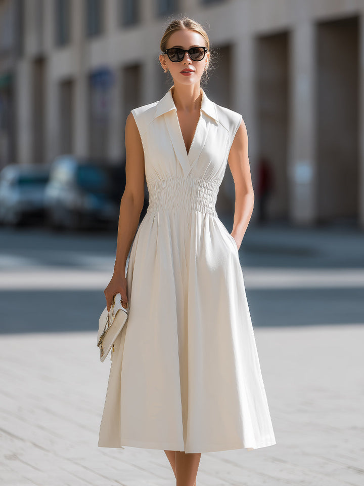Muse & Valeur | Sleeveless V-Neck Smocked Waist Midi Dress
