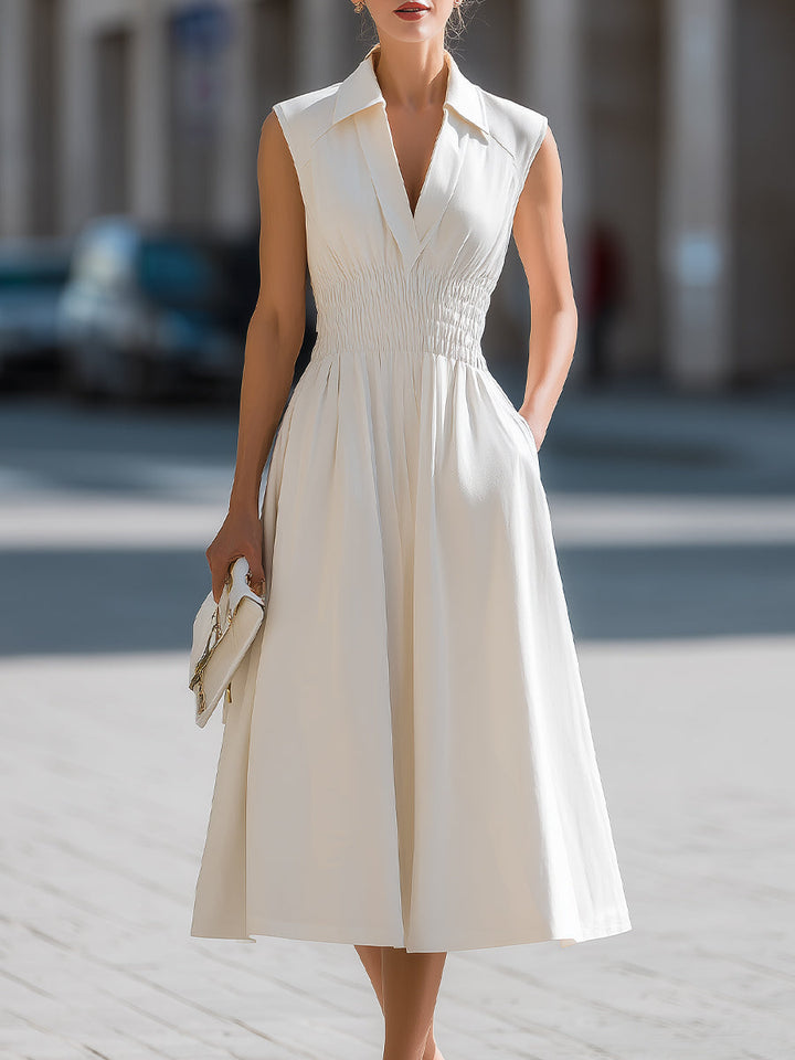 Muse & Valeur | Sleeveless V-Neck Smocked Waist Midi Dress