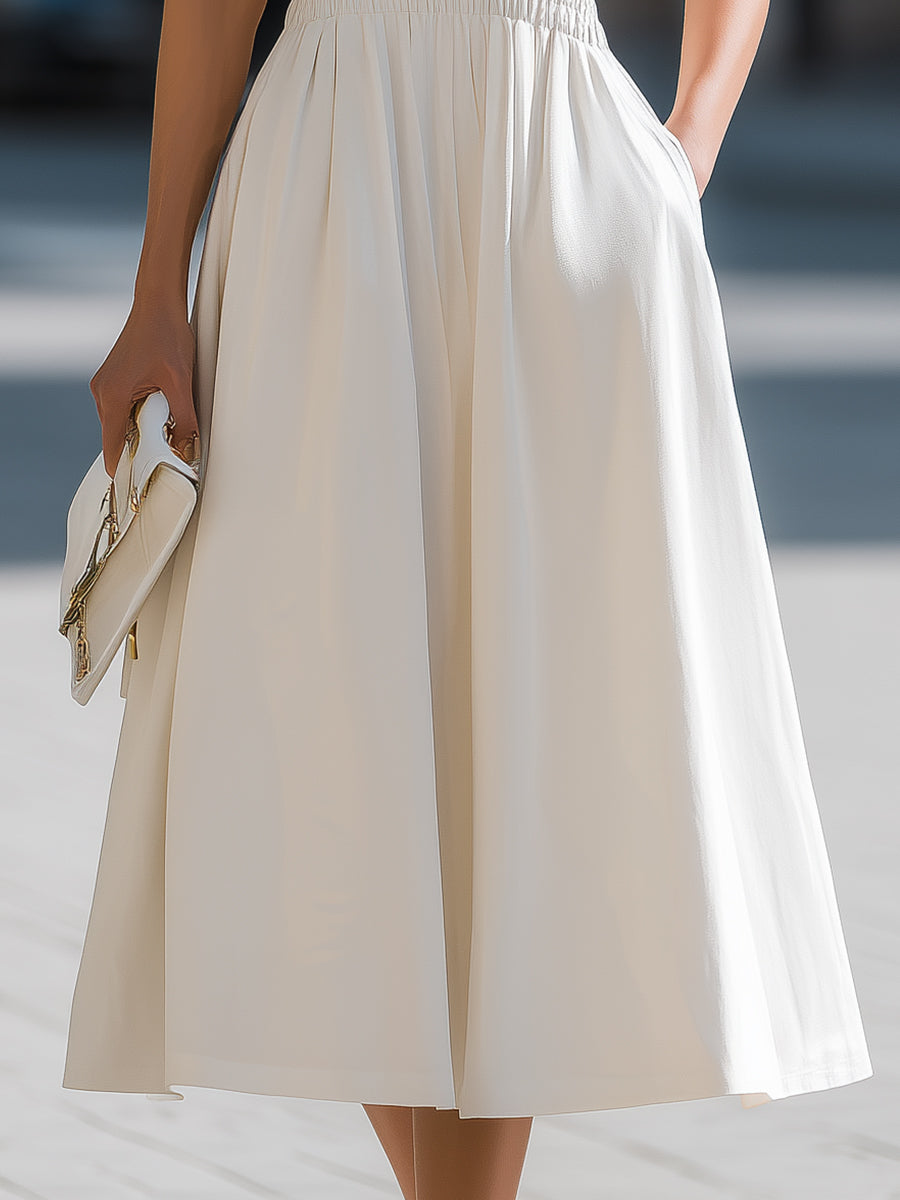 Muse & Valeur | Sleeveless V-Neck Smocked Waist Midi Dress